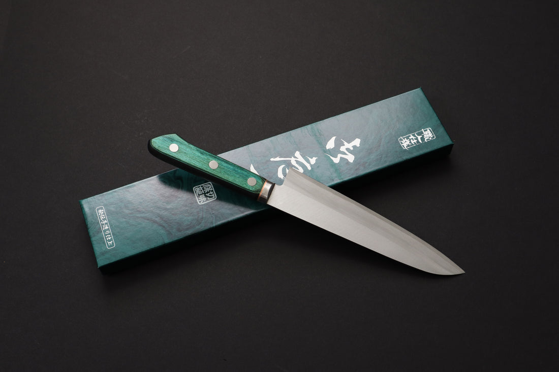 SAKAI KIKUMORI BLUE STEEL GYUTO 175MM GREEN PAKKA HANDLE