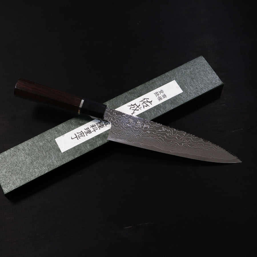 SUKENARI R2/SG2 MIRROR DAMASCUS GYUTO 210MM SILVER INLAY EBONY HANDLE