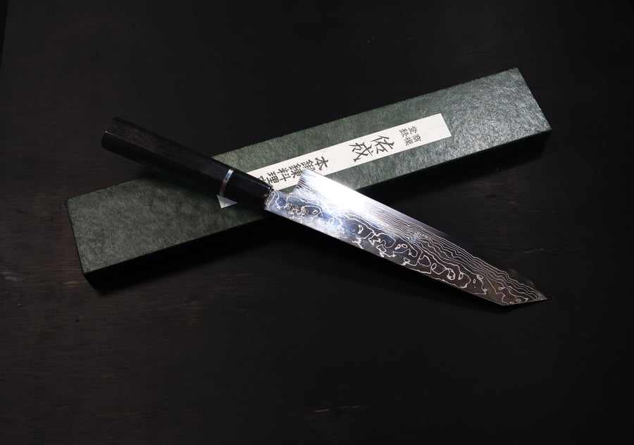 SUKENARI R2/SG2 MIRROR DAMASCUS KIRITSUKE GYUTO 240MM SILVER INLAY EBONY HANDLE